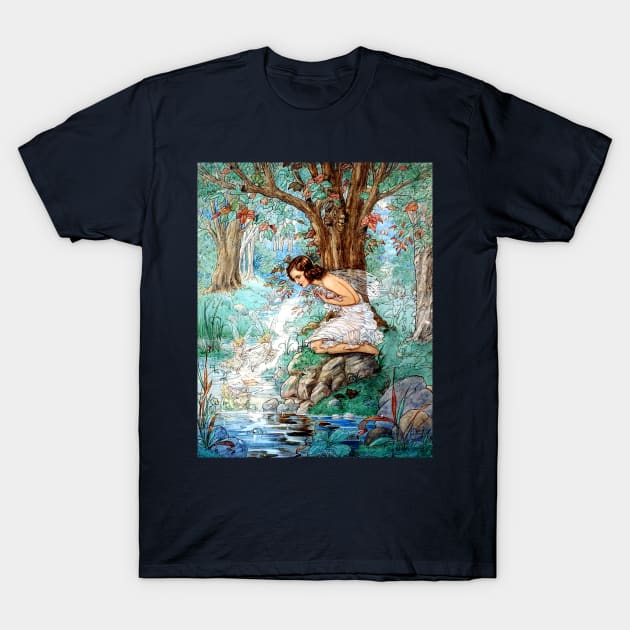 Fairies at a Woodland Stream - Harold Gaze T-Shirt by forgottenbeauty